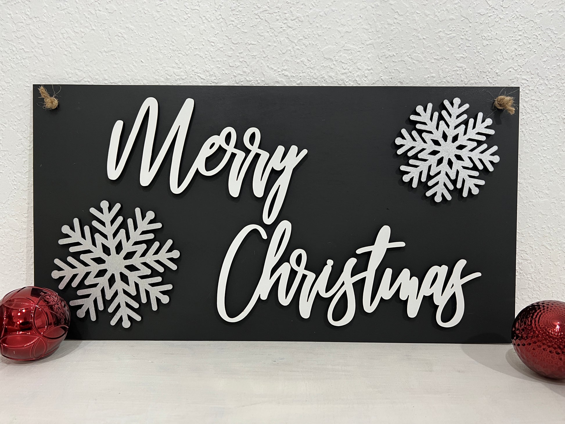 3D Merry Christmas sign - snowflake Christmas decorations - black and white Christmas Signs - Celebrating Together