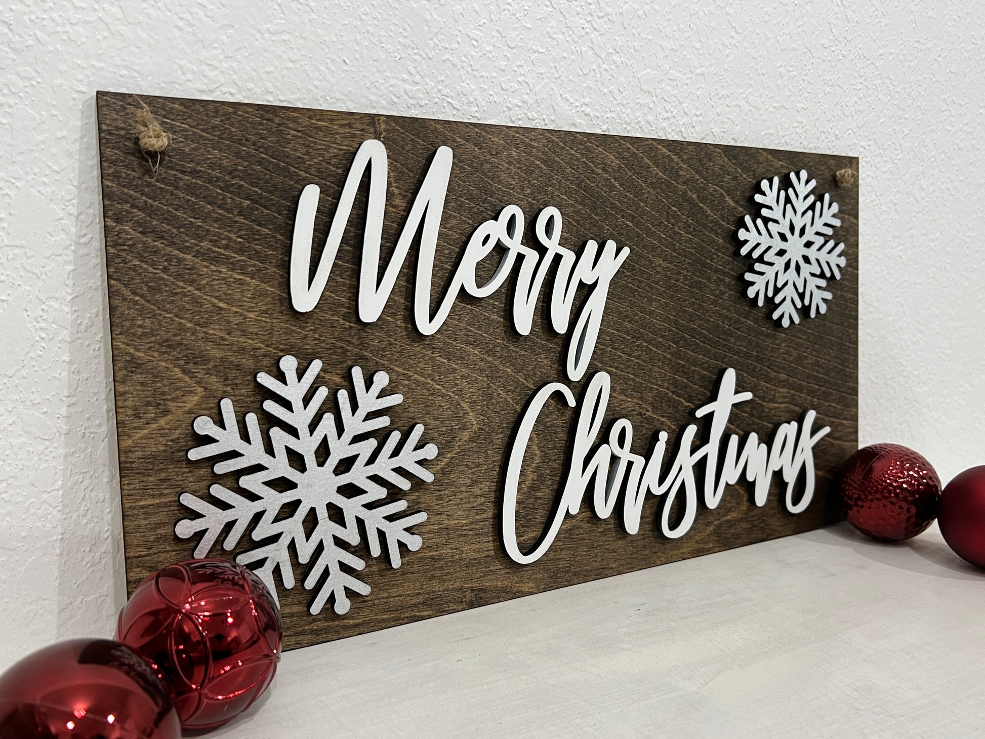 3D Merry Christmas sign - snowflake Christmas decorations - Rustic Christmas Signs - Celebrating Together