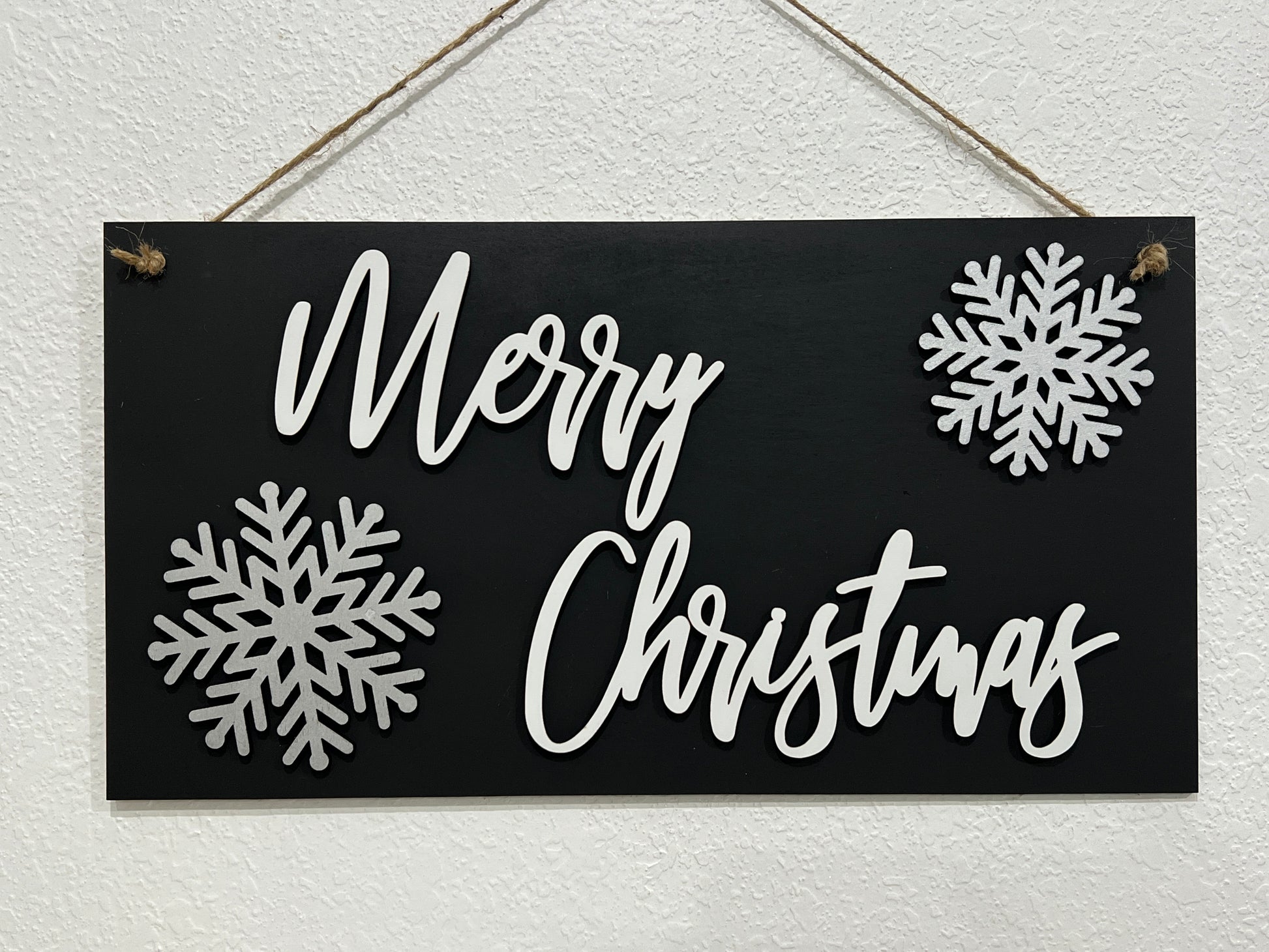 3D Merry Christmas sign - snowflake Christmas decorations - black and white Christmas Signs - Celebrating Together