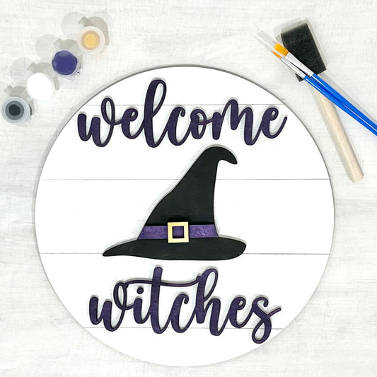 welcome witches sign paint kit - halloween witch's hat paint party kits - DIY fall holiday decor - Celebrating Together