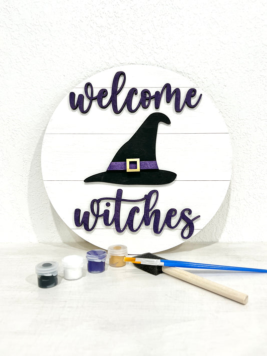 welcome witches sign paint kit - halloween witch's hat paint party kits - DIY fall holiday decor - Celebrating Together