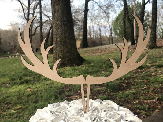 wooden deer antler cake topper - Woodbott
