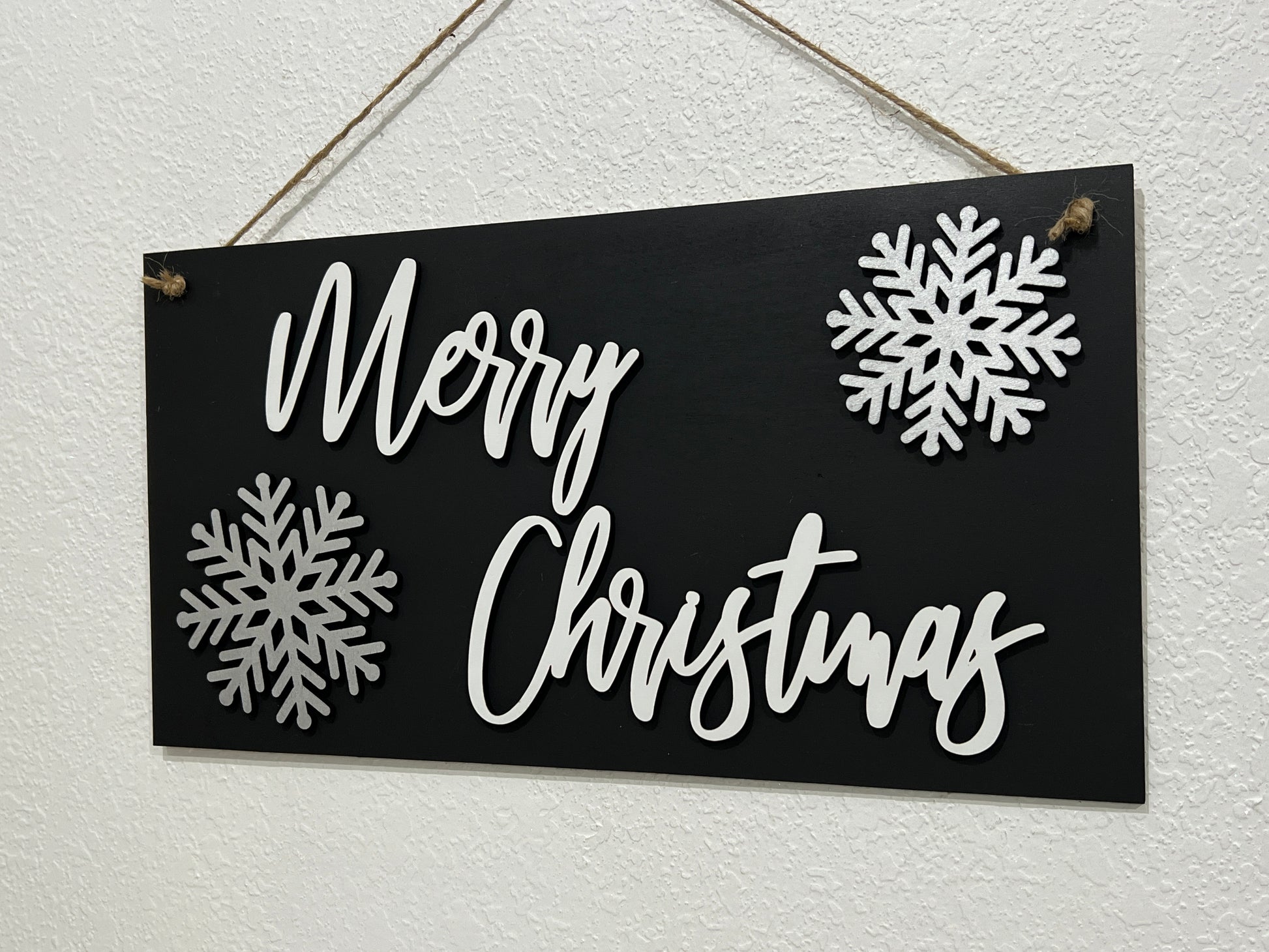 3D Merry Christmas sign - snowflake Christmas decorations - black and white Christmas Signs - Celebrating Together