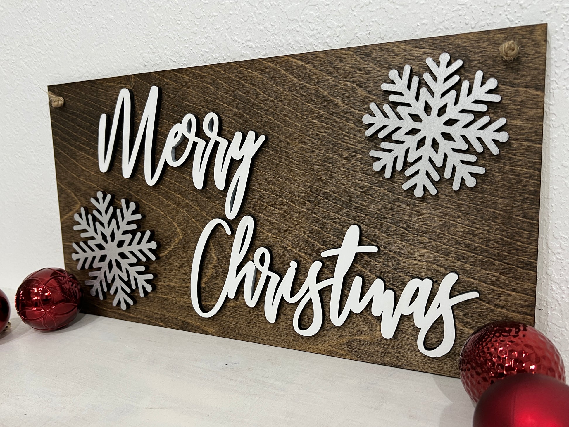3D Merry Christmas sign - snowflake Christmas decorations - Rustic Christmas Signs - Celebrating Together