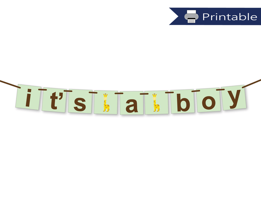 printable it's a boy banner - giraffe baby shower decorations