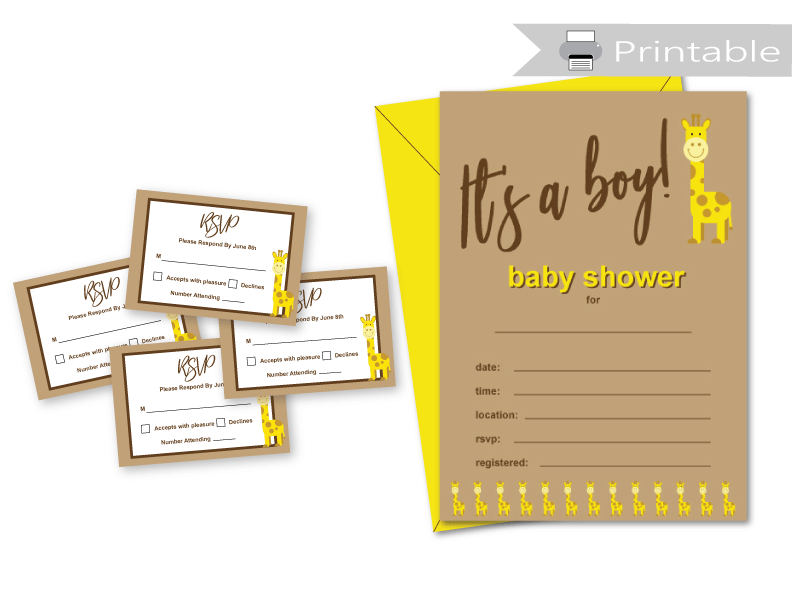 Its a boy printable baby shower invitations and rsvp cards - giraffe diy baby shower invitation blanks