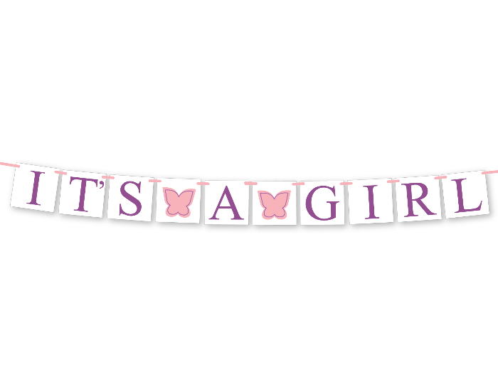 diy butterfly it's a girl banner - printable baby shower decoration - Celebrating Together