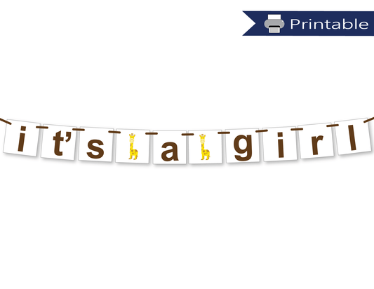 printable it's a girl banner - giraffe baby shower decorations -