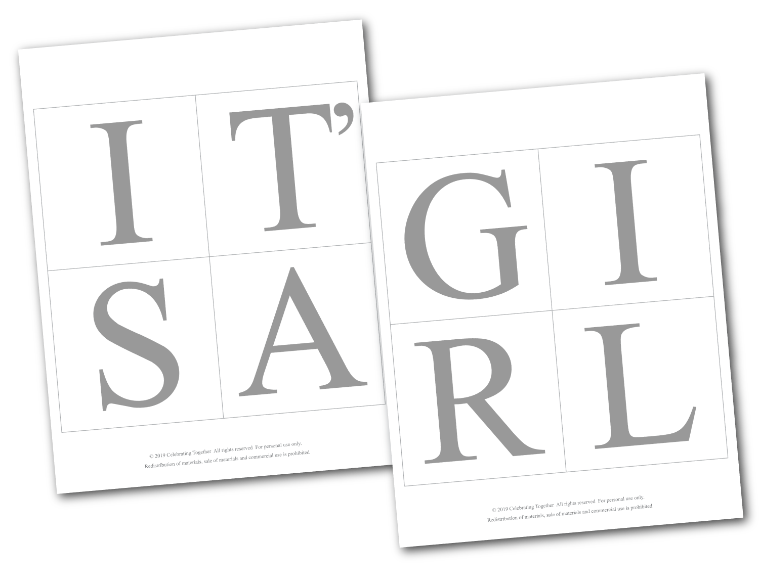 It's a girl printable banner with gray lettering - Celebrating Together