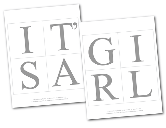 It's a girl printable banner with gray lettering - Celebrating Together