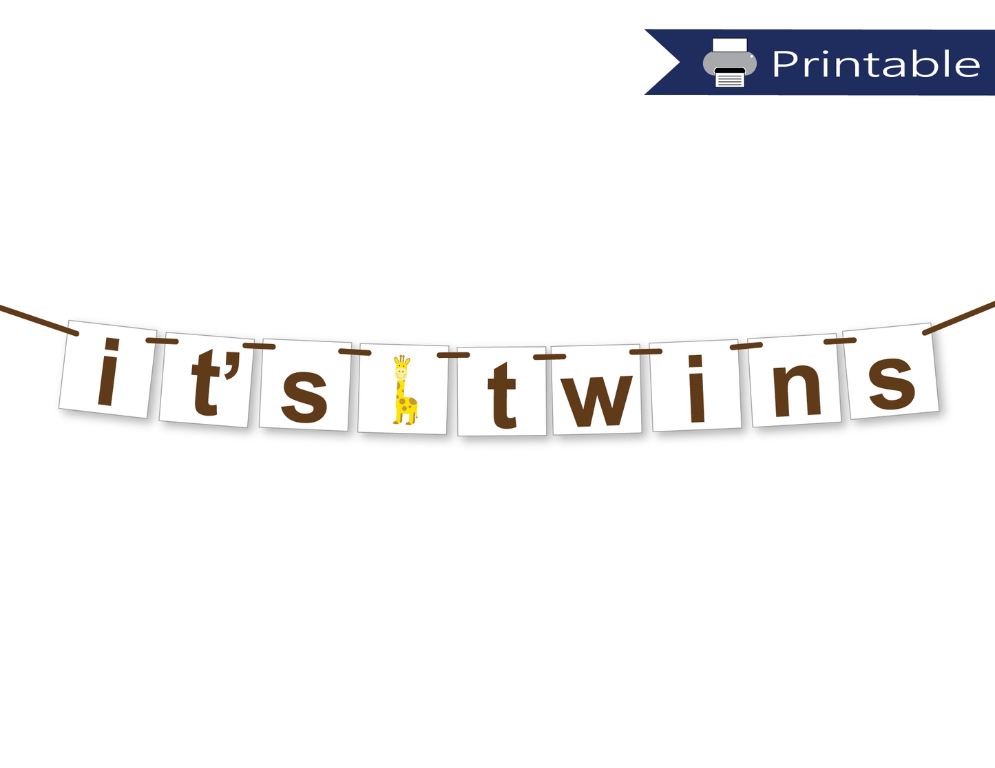 printable it's twins banner - diy giraffe baby shower decorations