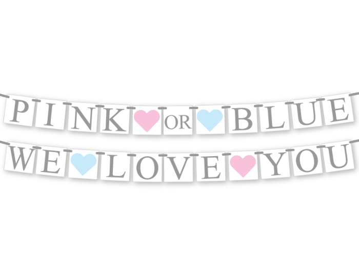 printable pink or blue we love your banner - gender reveal party decoration - Celebrating Together