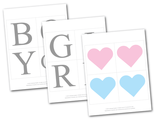 Printable lettering for diy boy or girl gender reveal banner - Celebrating Together