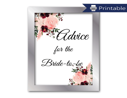 printable watercolor floral advice for the bride to be sign - diy boho bridal shower decorations