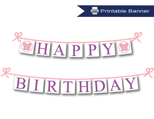 Butterfly pink and purple happy birthday printable banner - Celebrating Together