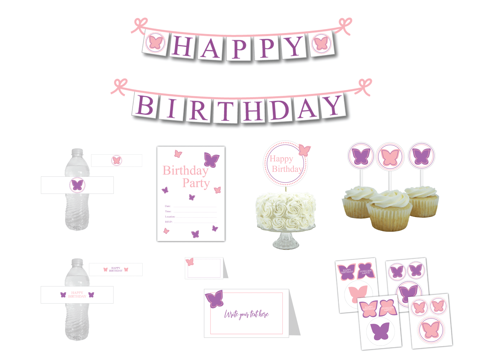 DIY girls butterfly birthday party decor kit - Celebrating Together