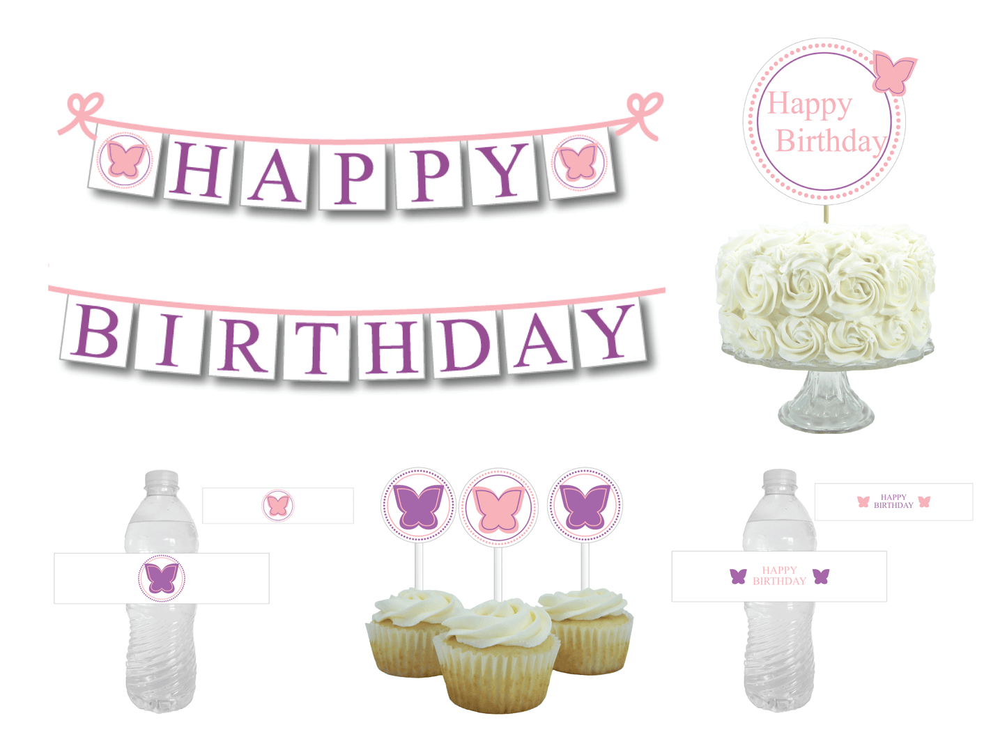 printable butterfly birthday party decoration bundle - Celebrating Together