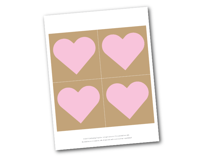 printable pink hearts on kraft - diy wedding decorations - Celebrating Together