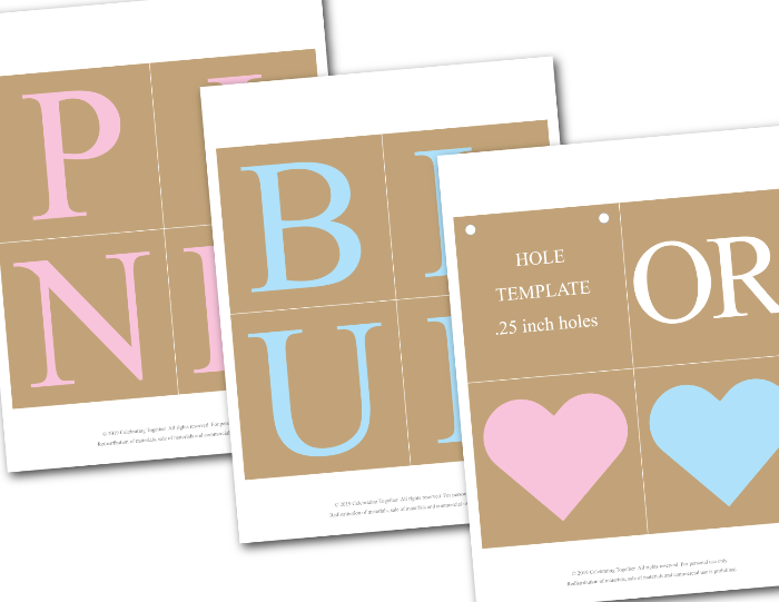 diy rustic pink or blue banner - printable gender reveal banner - Celebrating Together