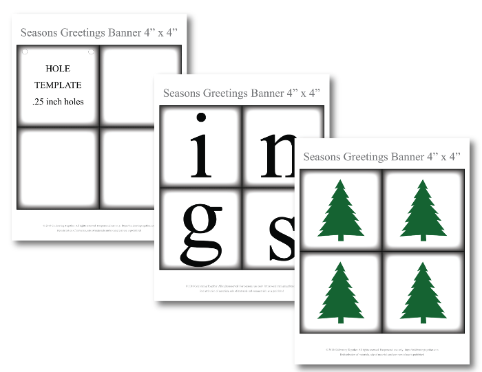 printable evergreen trees and lettering template for diy christmas banner - Celebrating Together