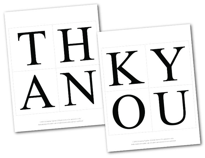 printable lettering for diy thank you banner - wedding decor - Celebrating Together