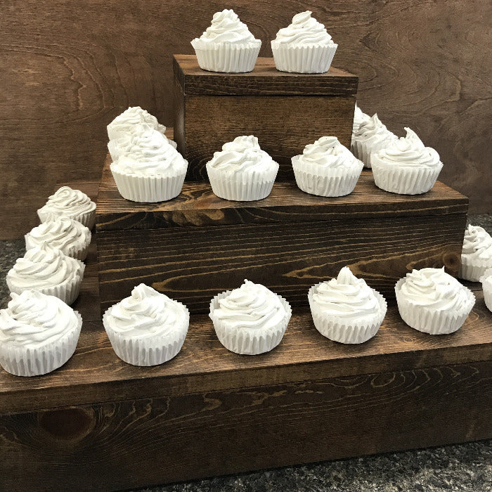 rustic wood cupcake stand for wedding reception 