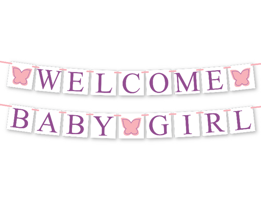 printable welcome baby banner - butterfly baby shower decor - Celebrating Together