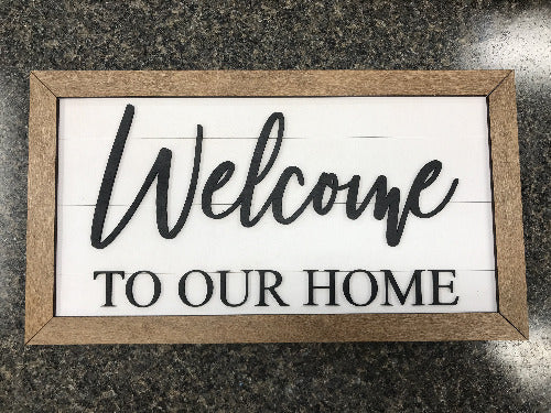 3d welcome to our home sign - framed shiplap farmhouse sign - Woodbott