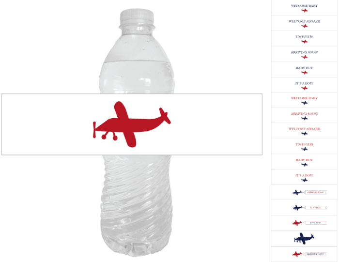 printable plane baby shower water bottle labels - Celebrating Together