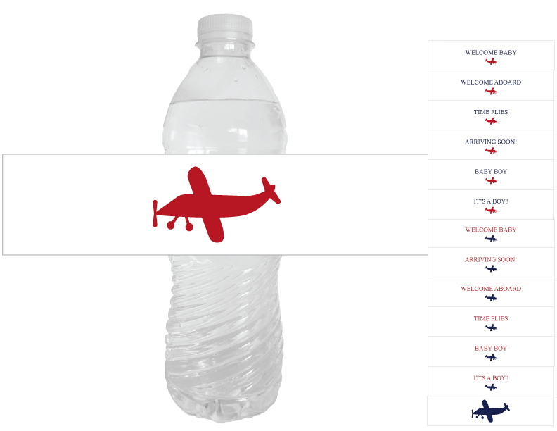 DIY airplane baby shower water bottle labels template - Celebrating Together