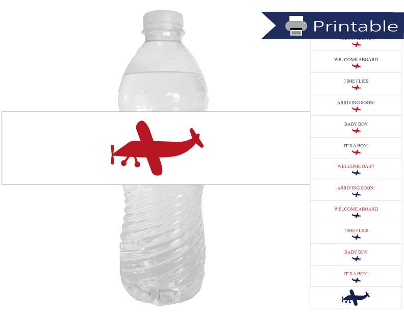 plane baby shower water bottle labels printable - Celebrating Together