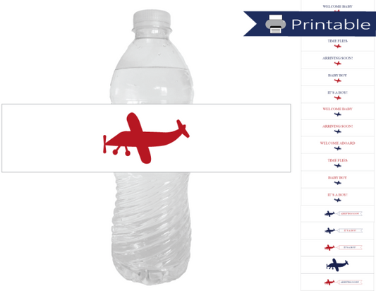 printable airplane baby shower water bottle labels - Celebrating Together