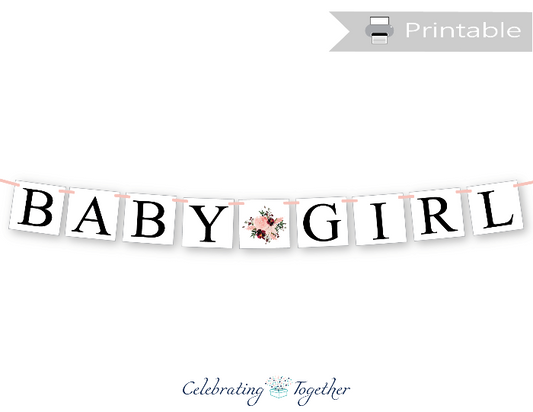 blush watercolor flower baby girl banner - greenery baby shower decorations - Celebrating Together