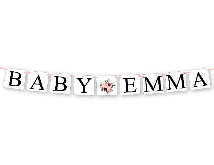 printable baby name banner - diy watercolor flower baby shower decorations for garden party - Celebrating Together
