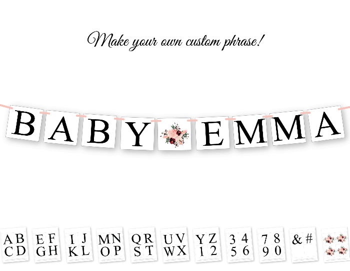 diy baby name banner - printable floral baby shower decor - Celebrating Together