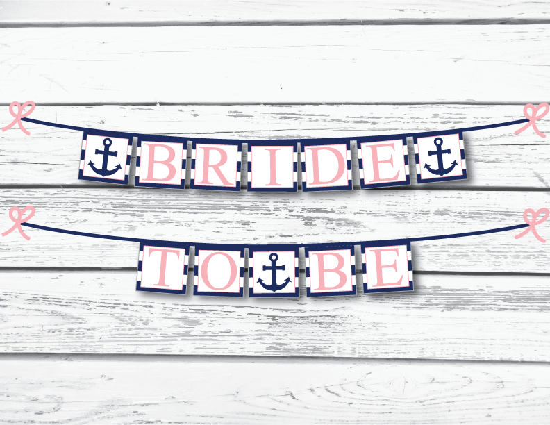 nautical bride to be banner in navy and pink design - Celebrating Together