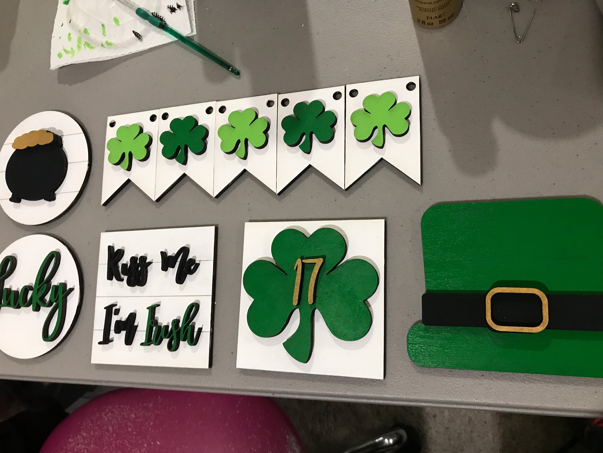 diy tiered tray paint kit bundle for st patricks day - in progress