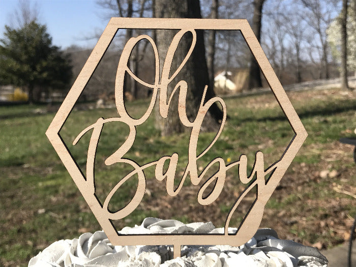 hexagon shaped oh baby rustic baby shower cake topper