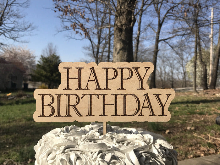 Text bubble style engraved happy birthday cakpe topper decoration