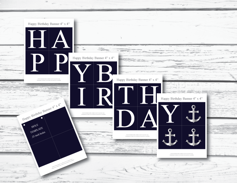 Printable Nautical Happy Birthday Banner with Anchors - DIY Party