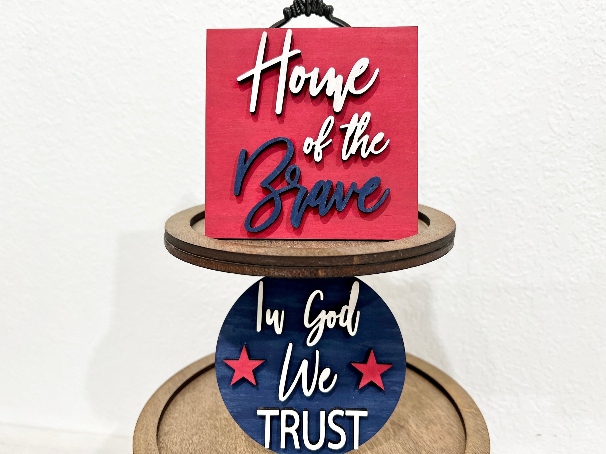 home of the brave sign - in god we trust - independence day tiered tray svg file - Melissa Talbott