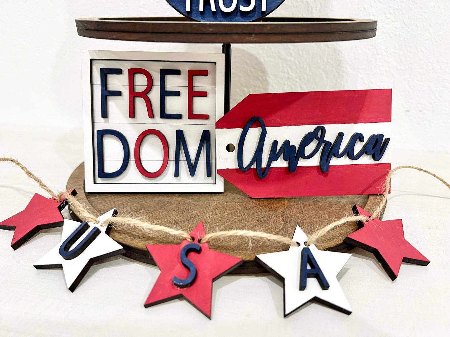 America tag - USA star banner - tiered tray laser cut files - Melissa Talbott