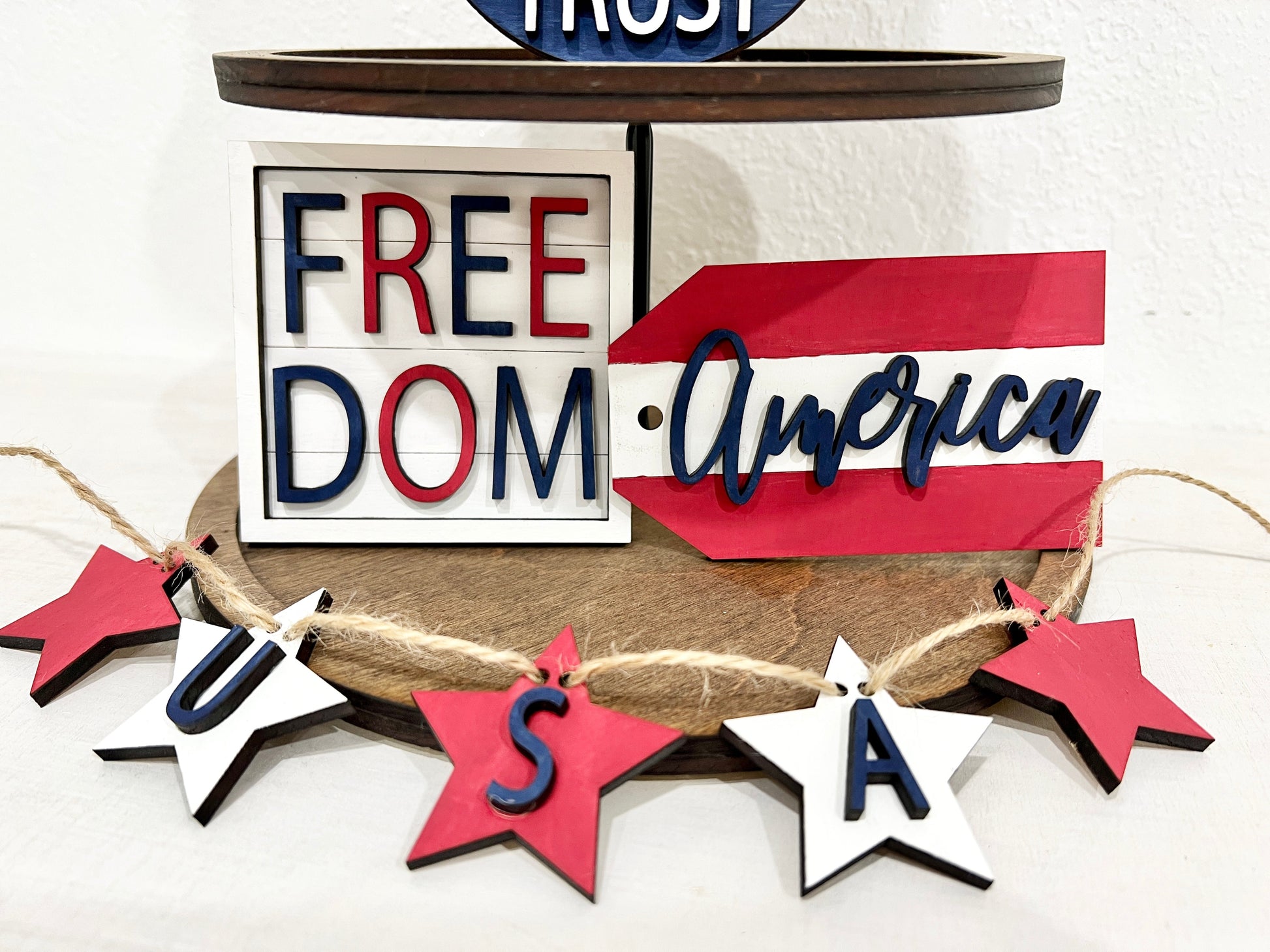 America tag - USA star banner - tiered tray laser cut files - Melissa Talbott