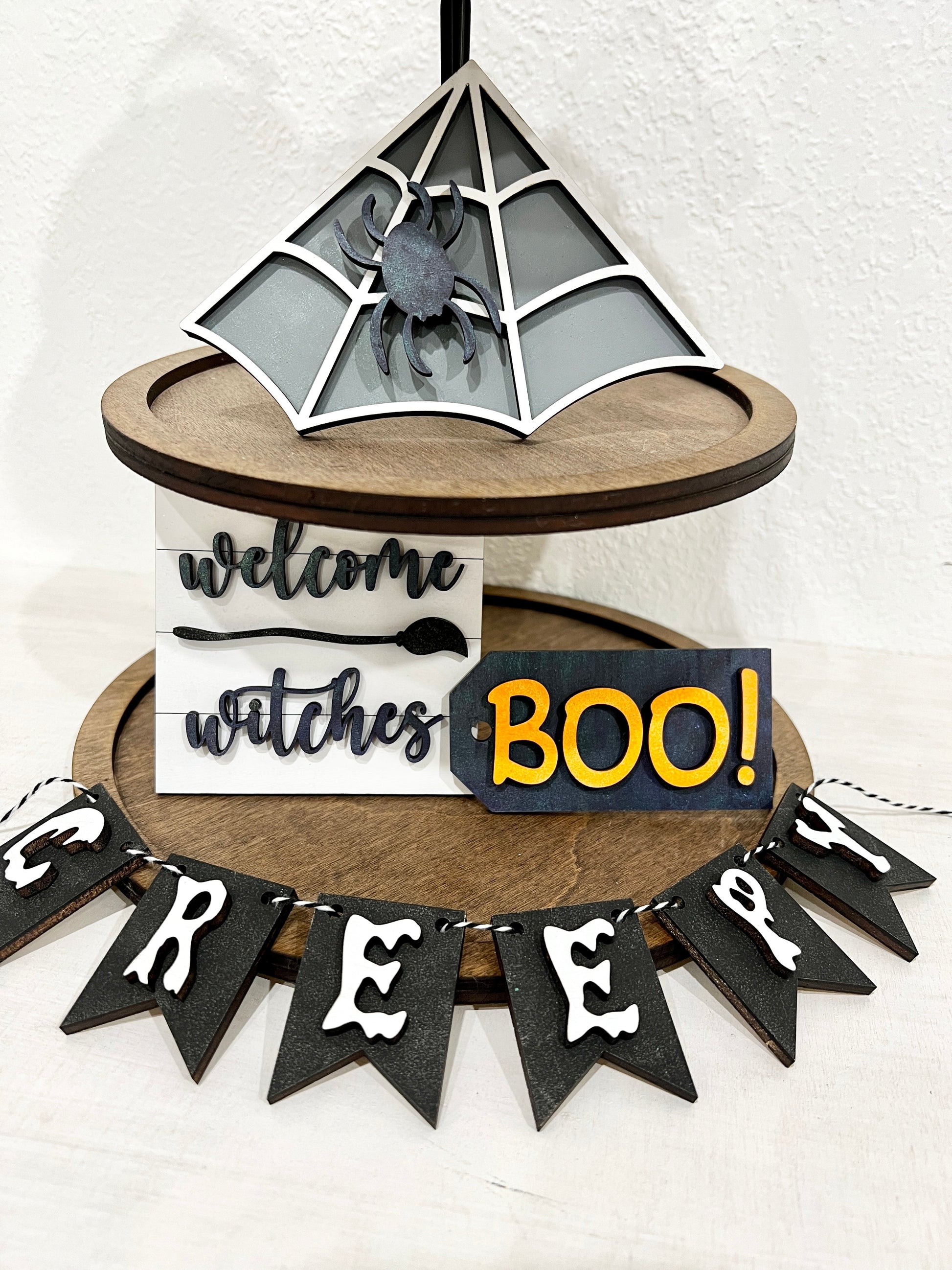 welcome witches halloween tiered tray - Celebrating Together