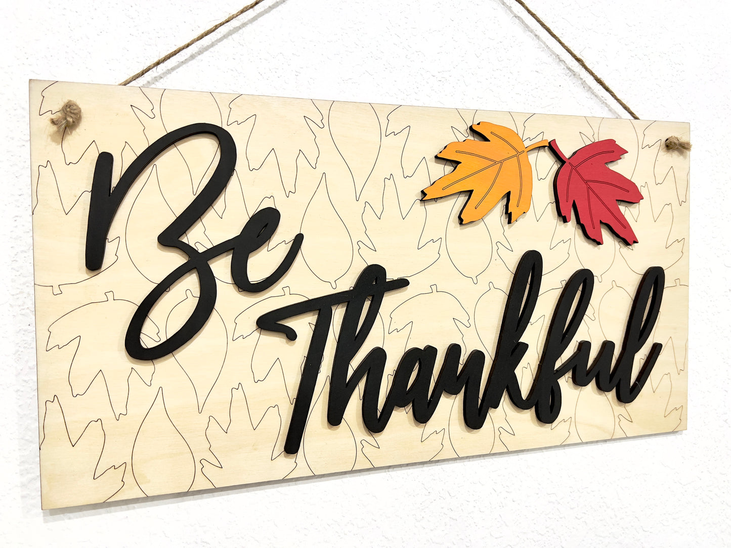 be thankful sign with leaf accents - autumn home decor ideas - Celebrating Together
