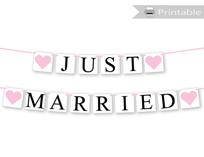 printable just married banner - diy wedding decorations - Celebrating Together