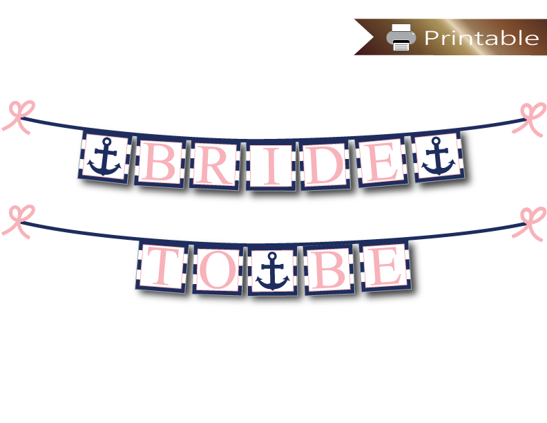 pink and navy bride to be banner - nautical anchor bridal shower decoration - Celebrating Together