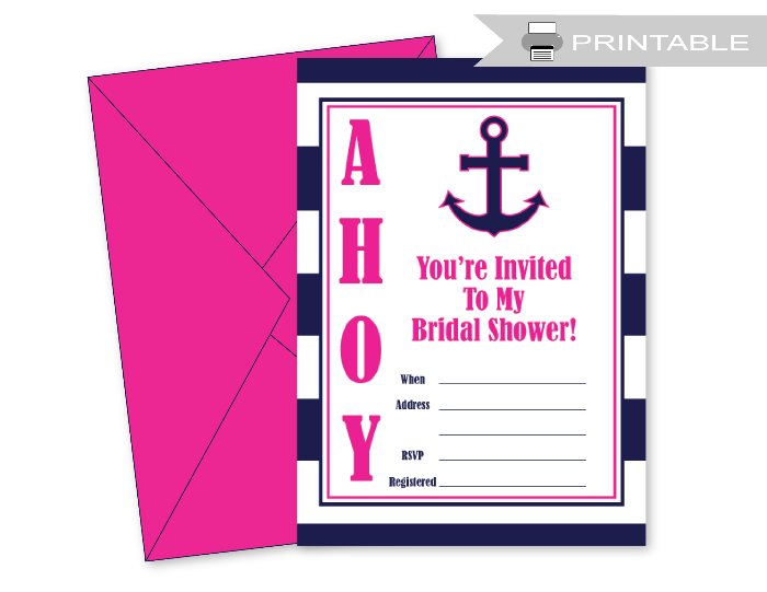 ahoy printable anchor bridal shower invitations - Celebrating Together