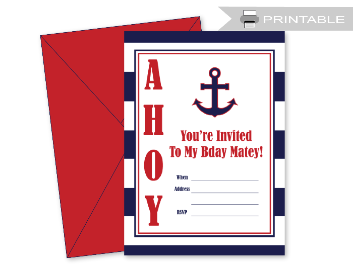 ahoy printable anchor birthday party invites - Celebrating Together
