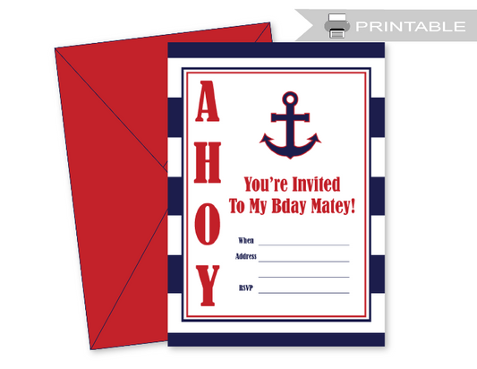 ahoy printable anchor birthday party invites - Celebrating Together